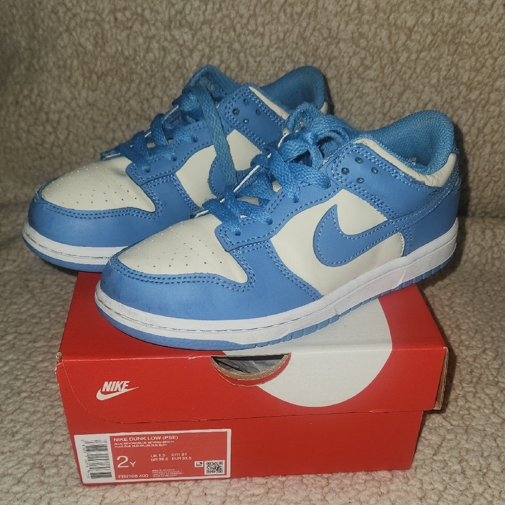 Nike Kids Blue and White Dunk Low Style Sneakers - Picture 2 of 5